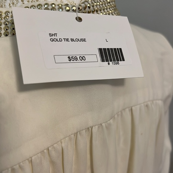 213 Industry Vintage NWT Blouse with metal accents on collar tie size L, 22” p2p - Picture 7 of 9